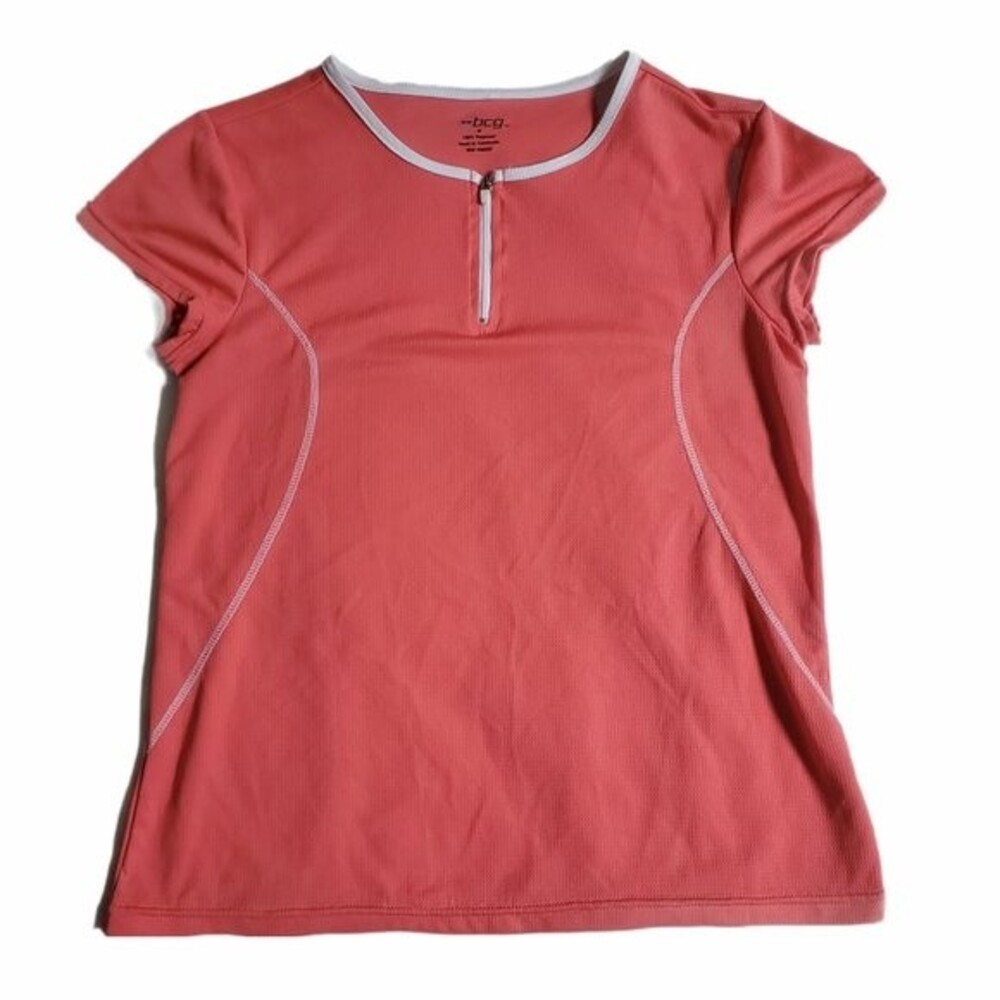 BCG Pink and White Short Sleeve Quarter Zip Athletic T Shirt sz M